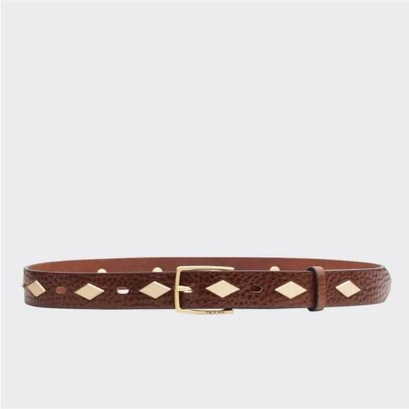 Rag & Bone Colin $275 Sold Out Studded Brown Leather Belt Womens Size Medium EUC - Picture 1 of 14